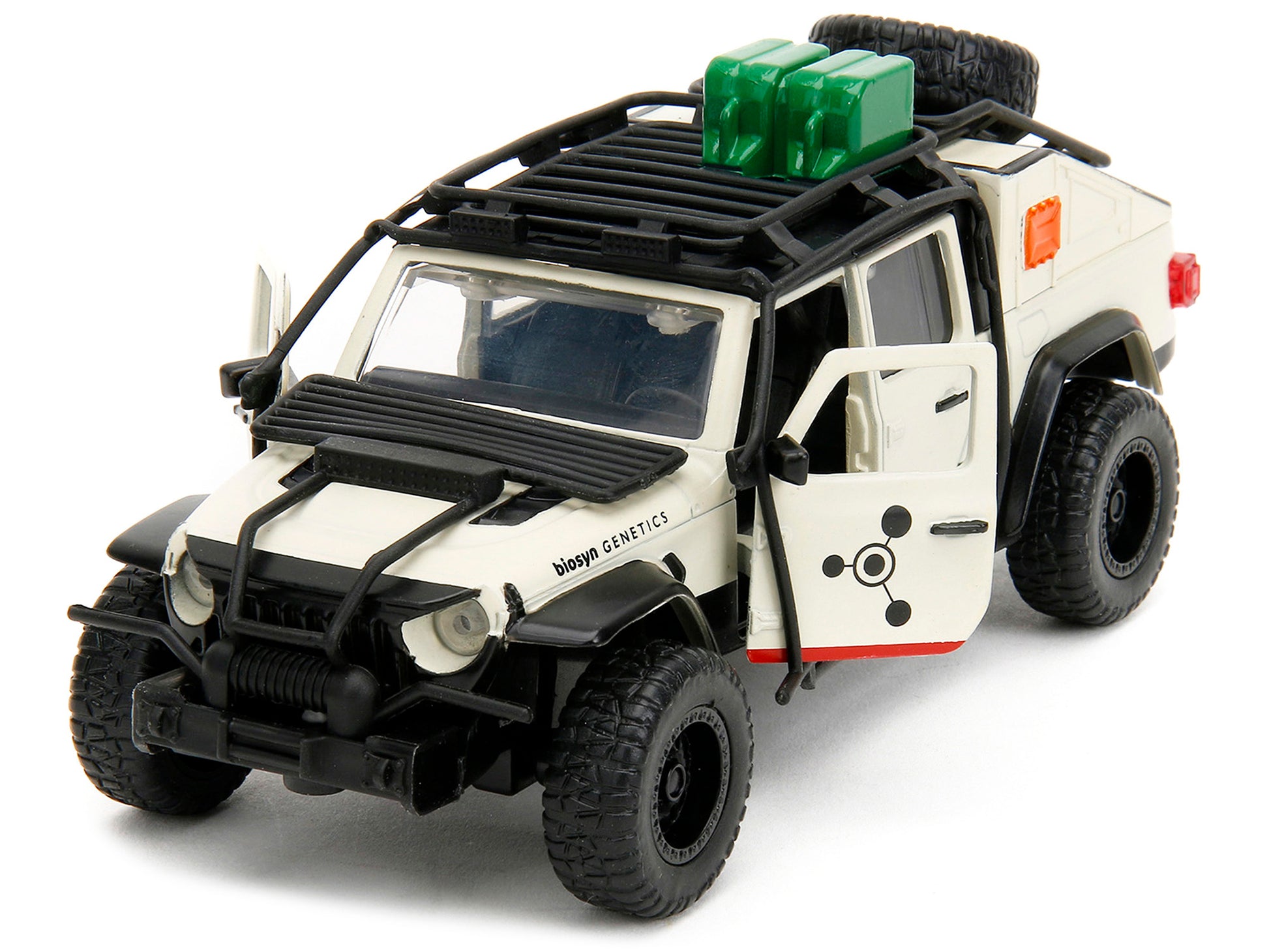 Jeep Gladiator Pickup Truck with Equipment Shell Beige with Graphics "Biosyn Genetics" "Jurassic World Dominion" (2022) Movie "Hollywood Rides" Series 1/32 Diecast Model Car by Jada