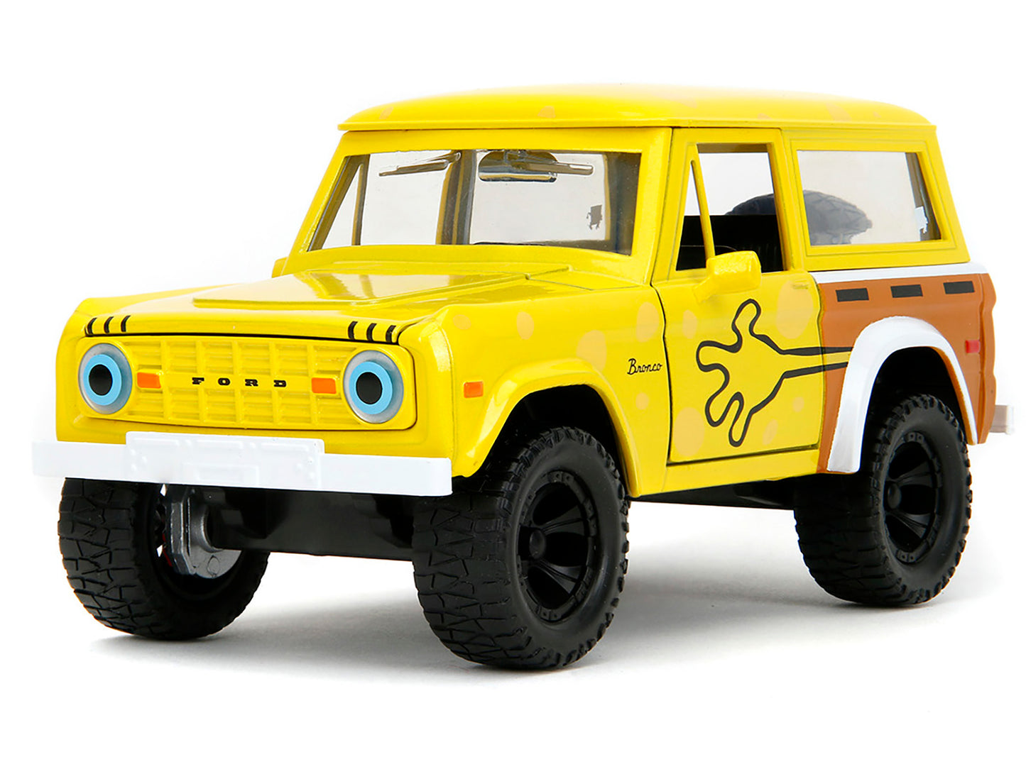 1973 Ford Bronco Yellow with Graphics and SpongeBob SquarePants Diecast Figure "SpongeBob SquarePants" (1999‚ÄìCurrent) TV Series "Hollywood Rides" Series 1/24 Diecast Model Car by Jada