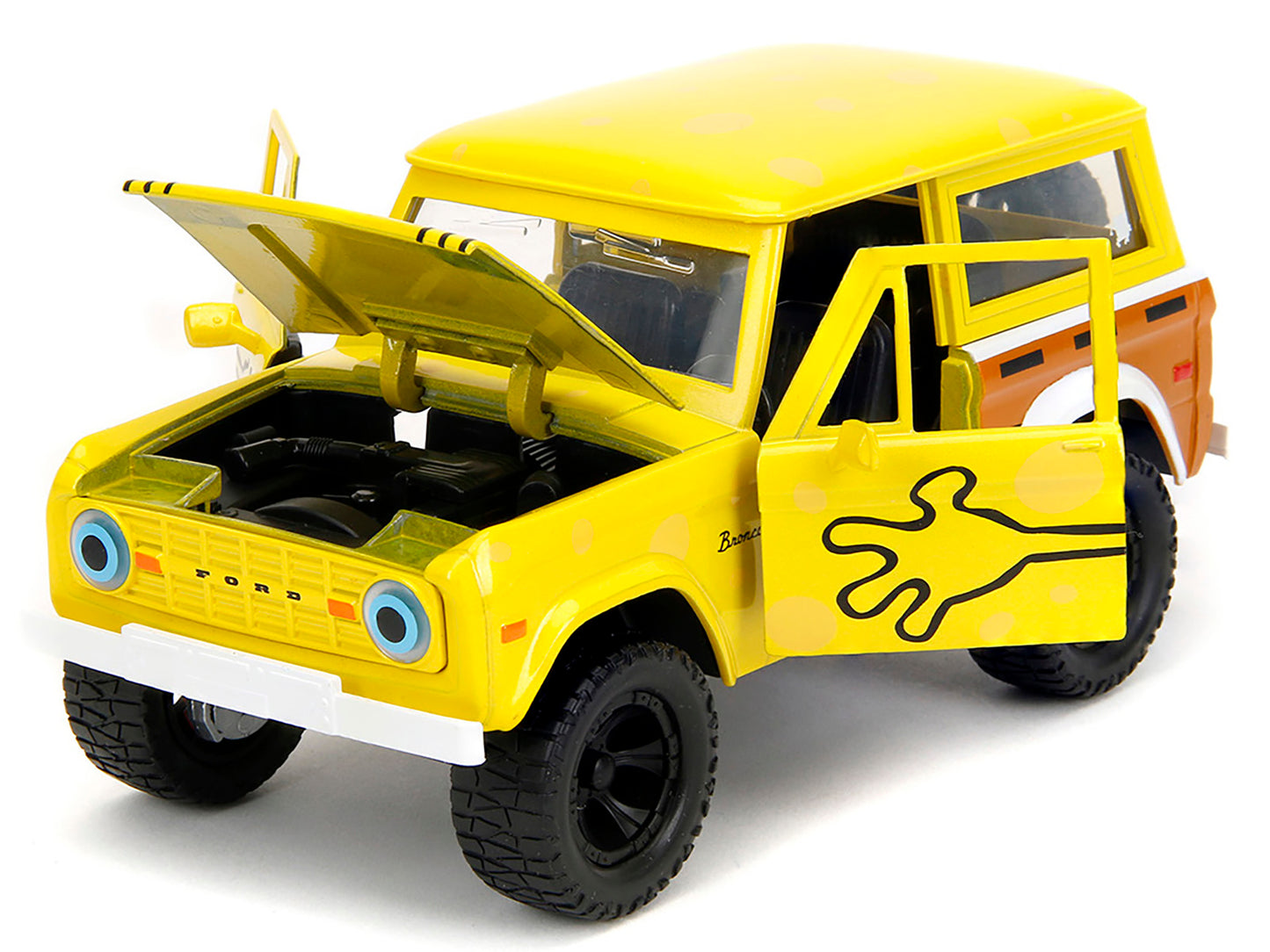 1973 Ford Bronco Yellow with Graphics and SpongeBob SquarePants Diecast Figure "SpongeBob SquarePants" (1999‚ÄìCurrent) TV Series "Hollywood Rides" Series 1/24 Diecast Model Car by Jada