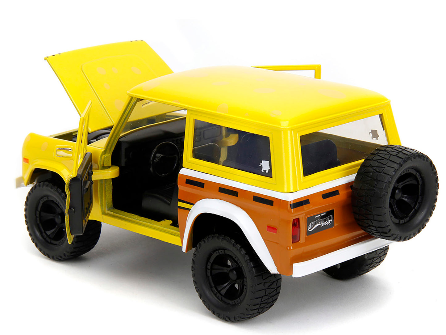 1973 Ford Bronco Yellow with Graphics and SpongeBob SquarePants Diecast Figure "SpongeBob SquarePants" (1999‚ÄìCurrent) TV Series "Hollywood Rides" Series 1/24 Diecast Model Car by Jada