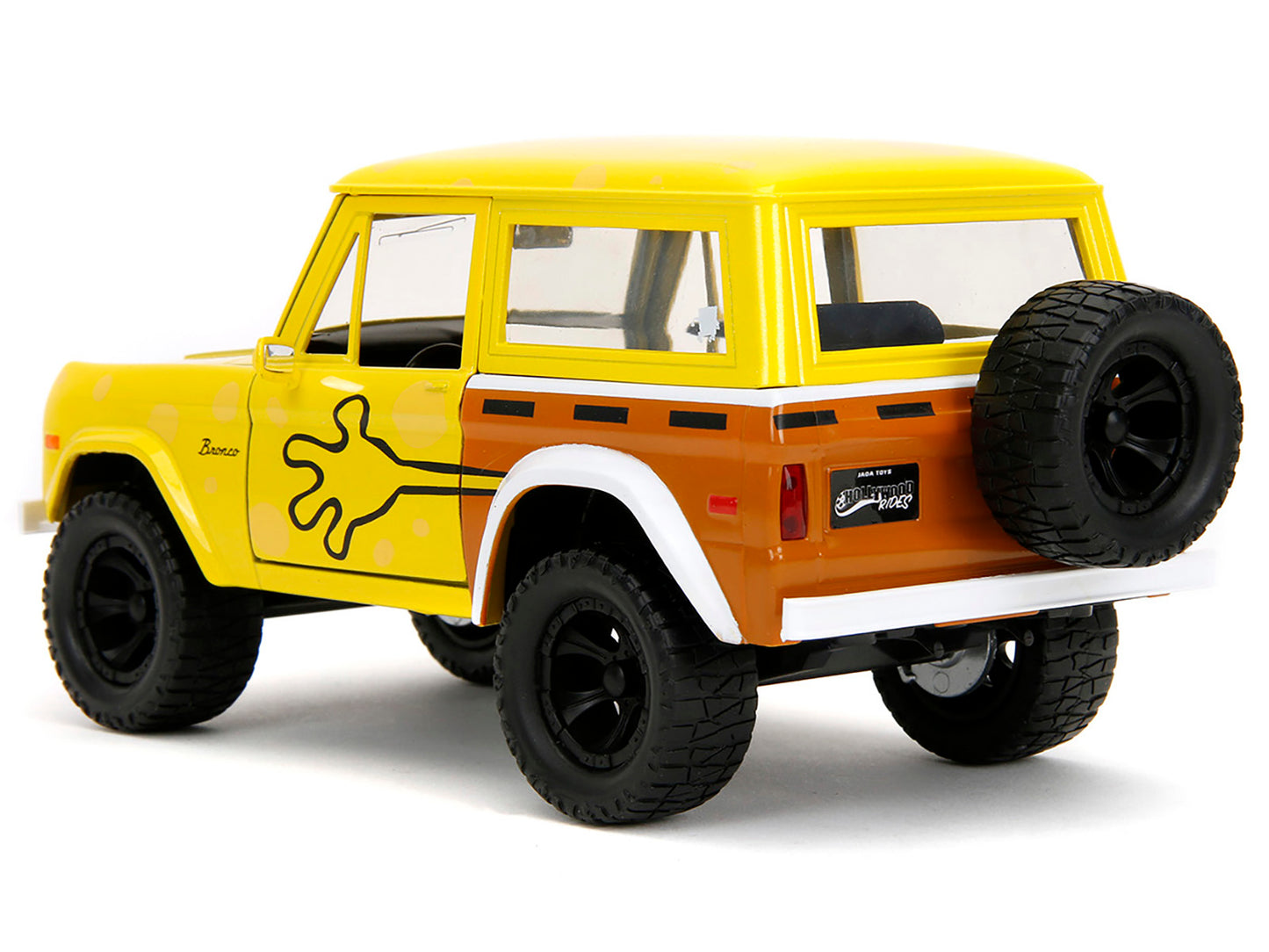 1973 Ford Bronco Yellow with Graphics and SpongeBob SquarePants Diecast Figure "SpongeBob SquarePants" (1999‚ÄìCurrent) TV Series "Hollywood Rides" Series 1/24 Diecast Model Car by Jada