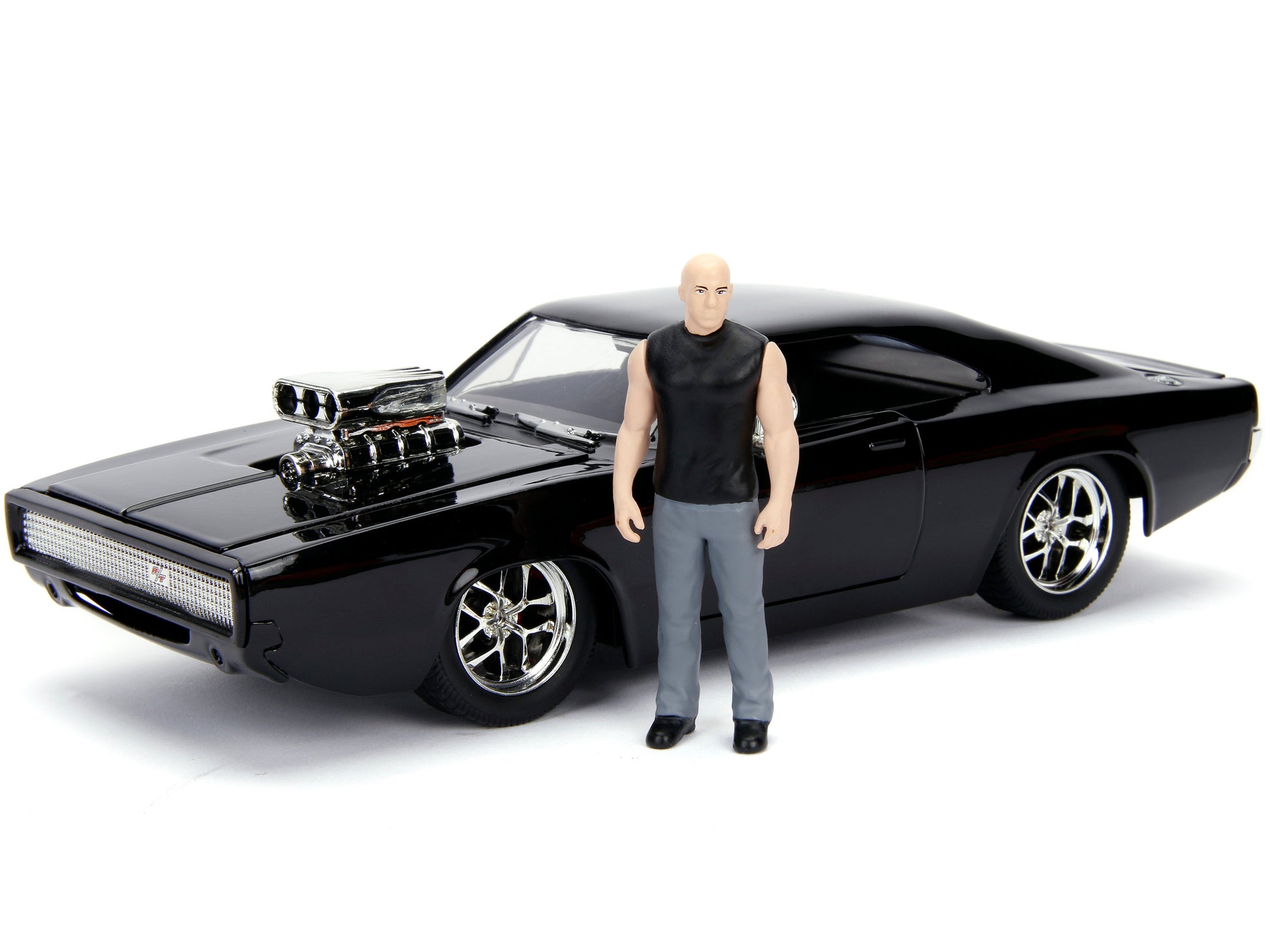 Model Kit Dodge Charger R/T Black and Dom Diecast Figure "Fast & Furious" Movie "Build N' Collect" Series 1/24 Diecast Model Car by Jada