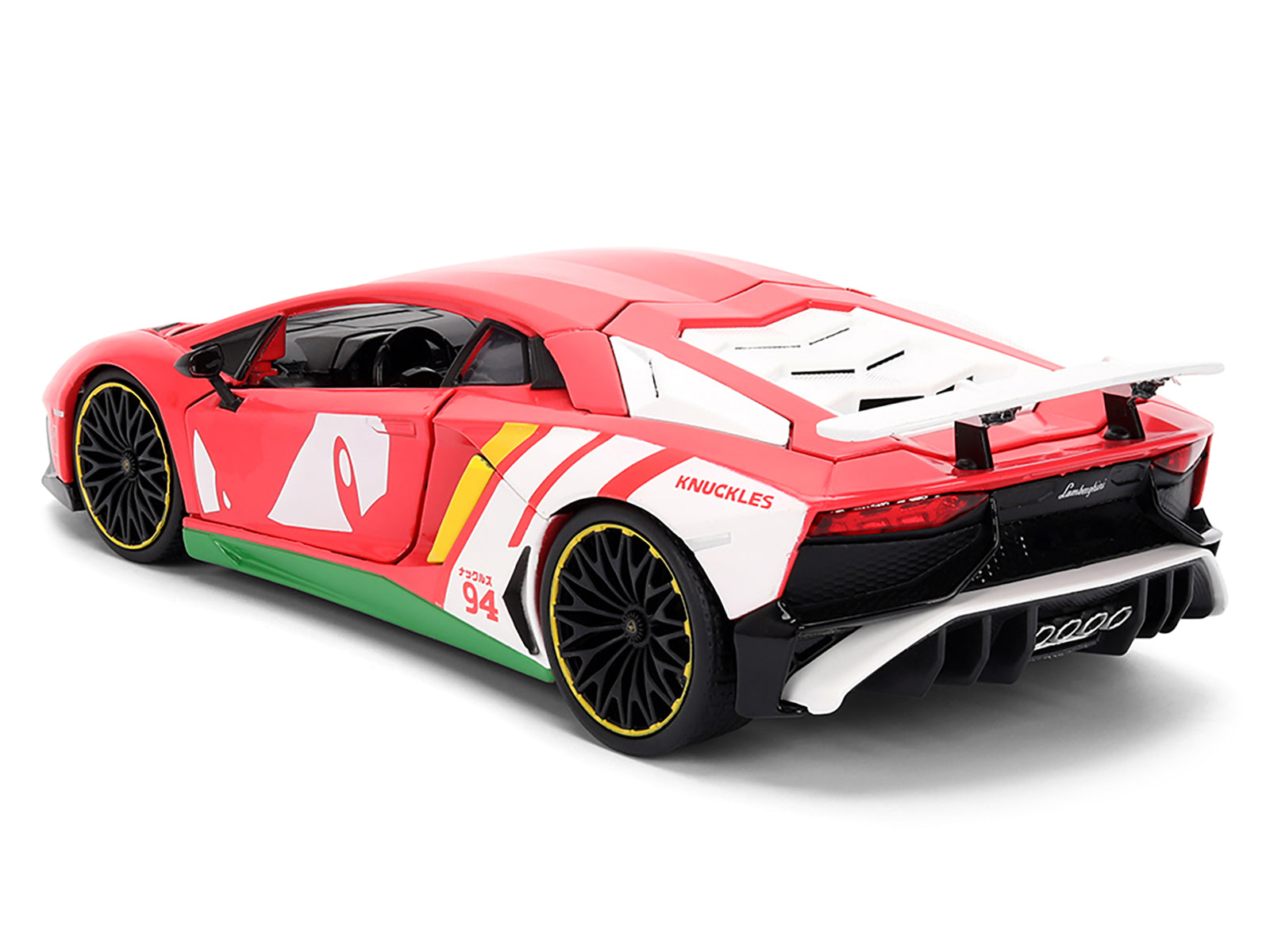 Lamborghini Aventador SV Red with Graphics and Knuckles Diecast Figure "Sonic The Hedgehog" Franchise "Hollywood Rides" Series 1/24 Diecast Model by Jada