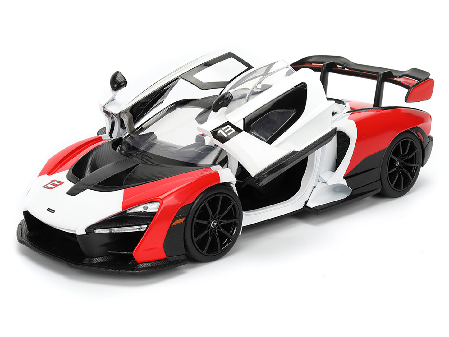 McLaren Senna Red and White with Carbon Hood and Top "HyperSpec" Series 1/24 Diecast Model Car by Jada