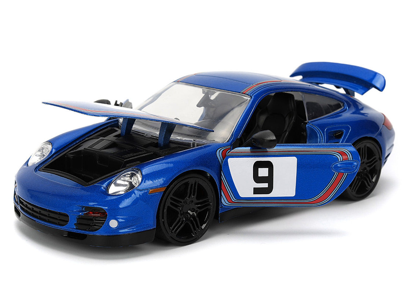 Porsche 911 Turbo (997) #9 Blue Metallic with Stripes "Hyper-Spec" Series 1/24 Diecast Model Car by Jada