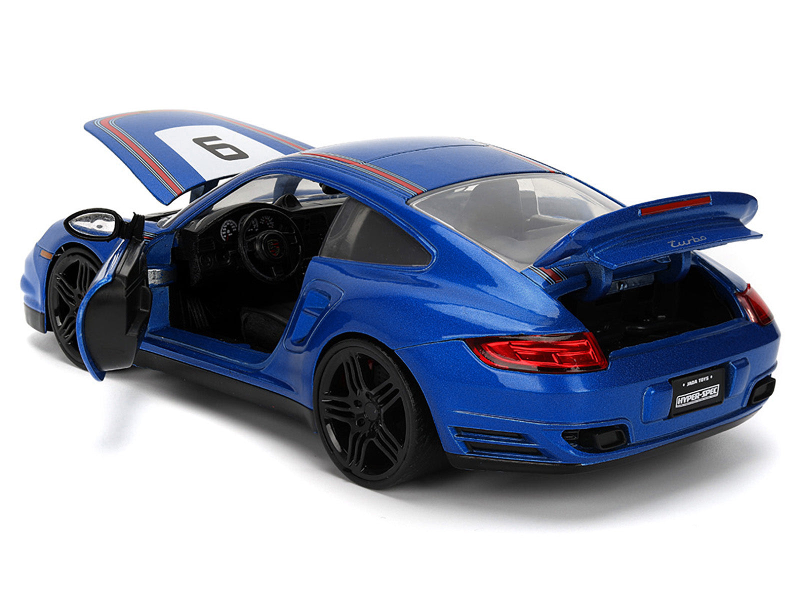 Porsche 911 Turbo (997) #9 Blue Metallic with Stripes "Hyper-Spec" Series 1/24 Diecast Model Car by Jada