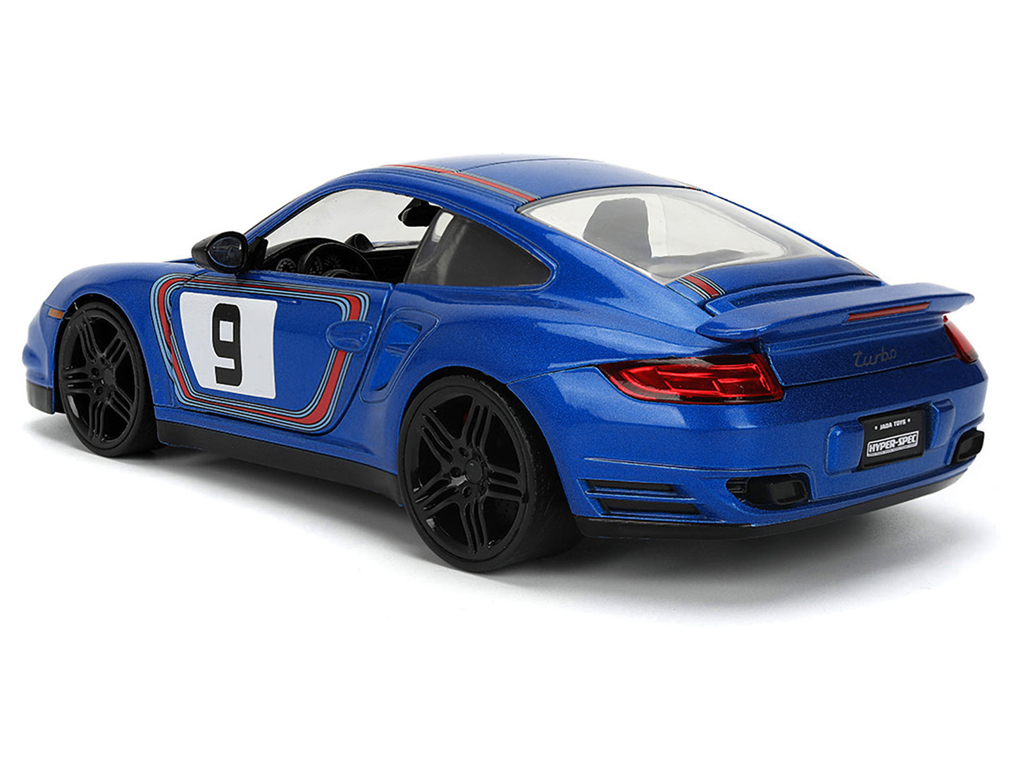 Porsche 911 Turbo (997) #9 Blue Metallic with Stripes "Hyper-Spec" Series 1/24 Diecast Model Car by Jada