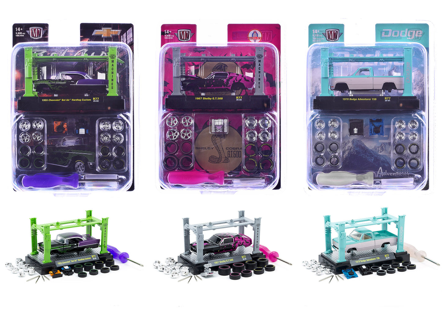 Model Kit 3 piece Car Set Release 77 Limited Edition to 9600 pieces Worldwide 1/64 Diecast Model Cars by M2 Machines