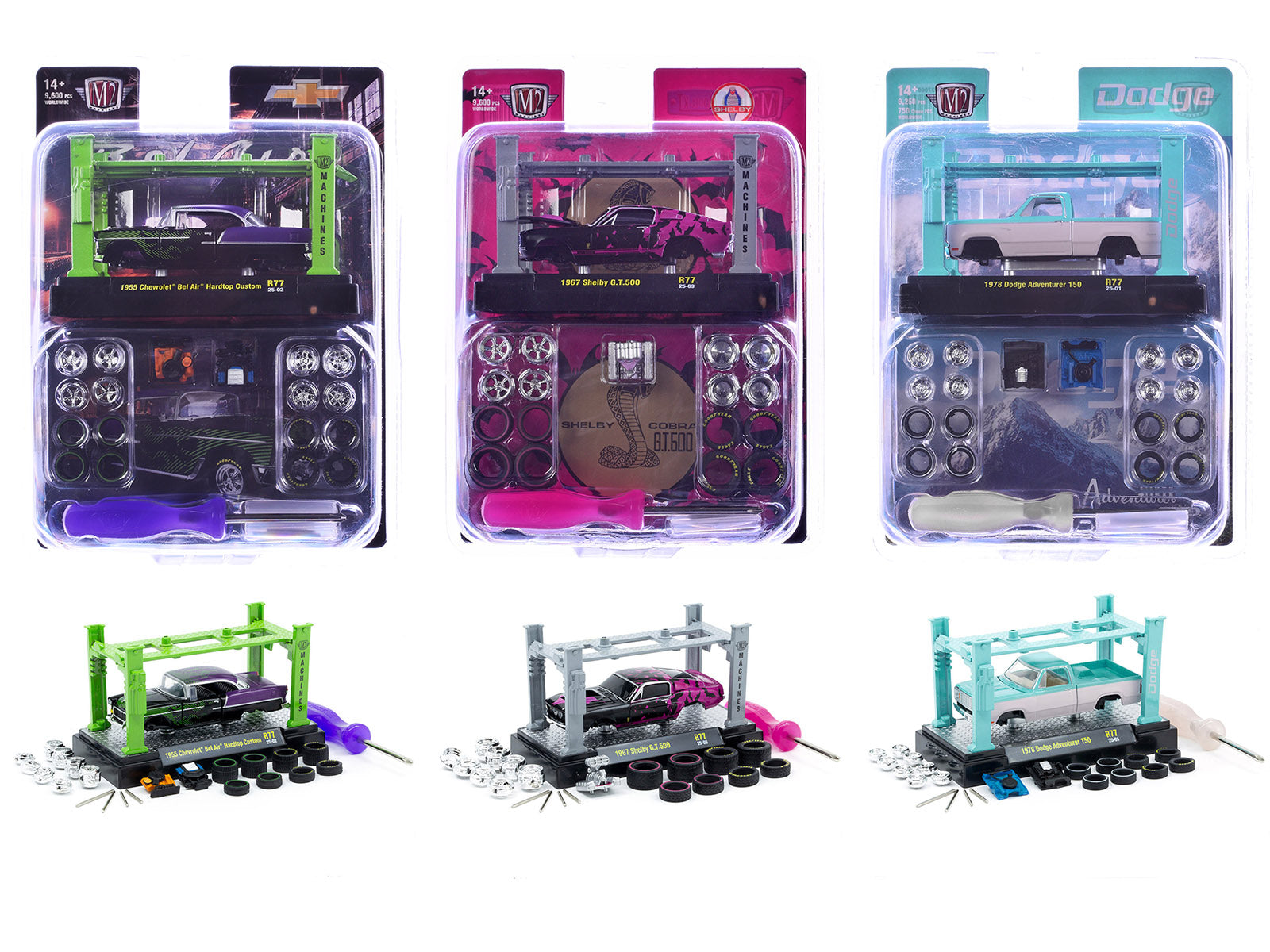 Model Kit 3 piece Car Set Release 77 Limited Edition to 9600 pieces Worldwide 1/64 Diecast Model Cars by M2 Machines