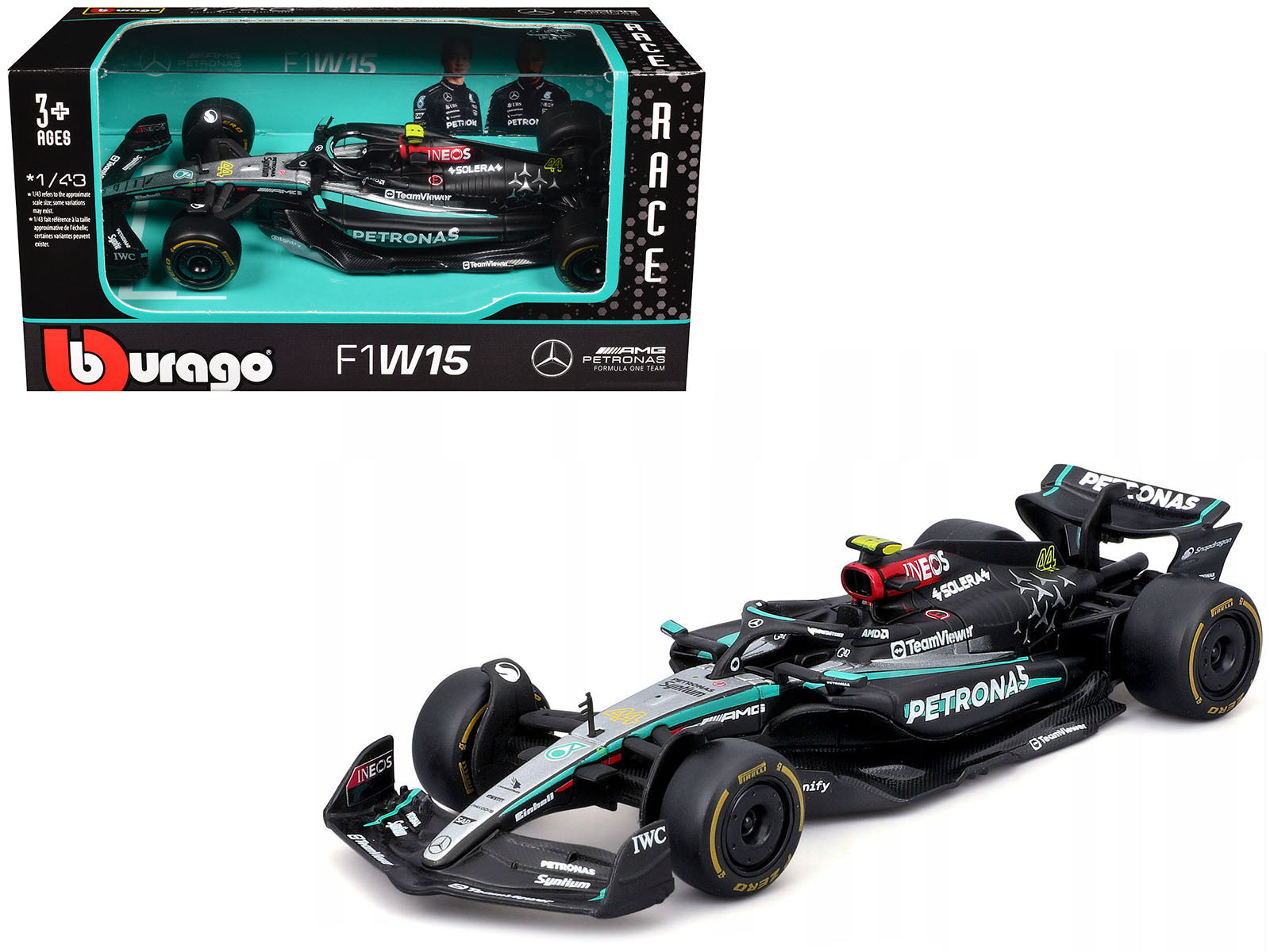 Mercedes-AMG F1 W15 E Performance #44 Lewis Hamilton "Petronas" Formula One F1 World Championship (2024) "Race" Series 1/43 Diecast Model Car by Bburago
