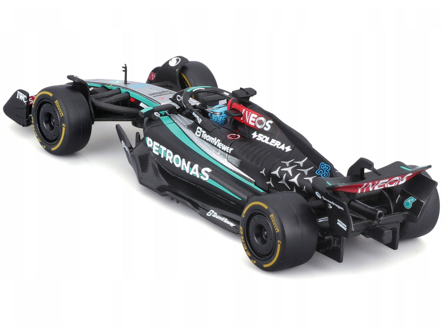 Mercedes-AMG F1 W15 E Performance #63 George Russell "Petronas" Formula One F1 World Championship (2024) with Driver Figure and Display Case "Race" Series 1/43 Diecast Model Car by Bburago