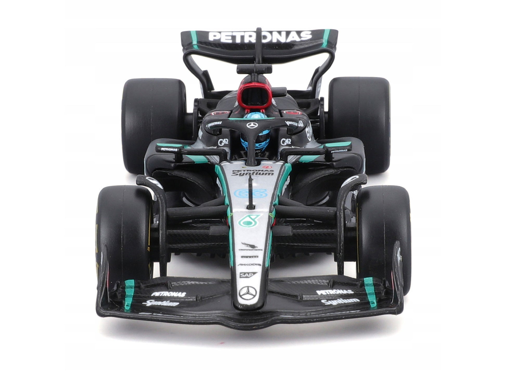 Mercedes-AMG F1 W15 E Performance #63 George Russell "Petronas" Formula One F1 World Championship (2024) with Driver Figure and Display Case "Race" Series 1/43 Diecast Model Car by Bburago