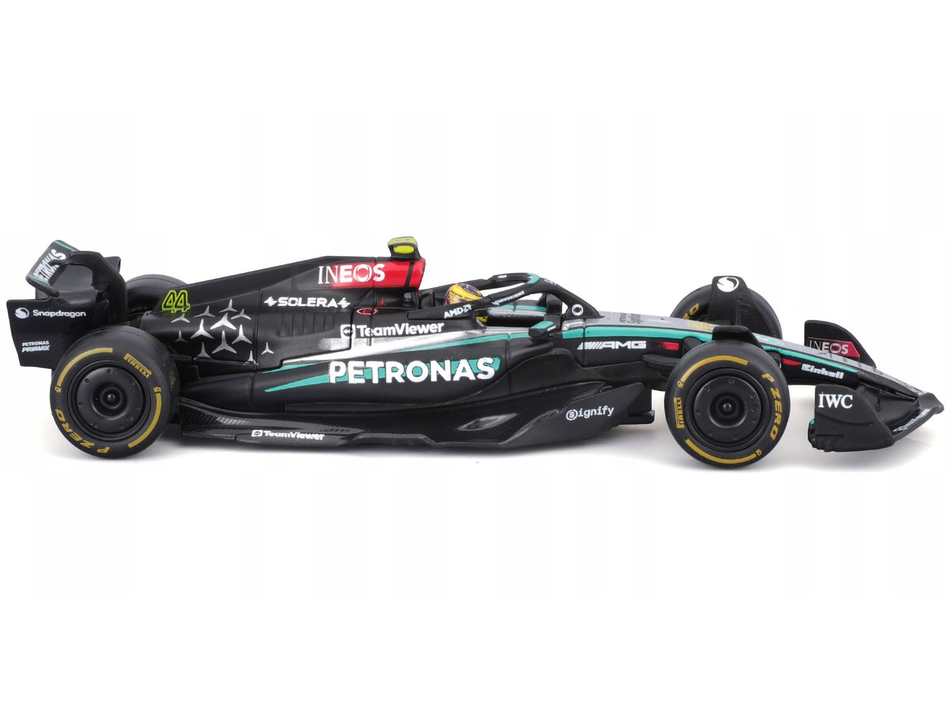 Mercedes-AMG F1 W15 E Performance #44 Lewis Hamilton "Petronas" Formula One F1 World Championship (2024) with Driver Figure and Display Case "Race" Series 1/43 Diecast Model Car by Bburago