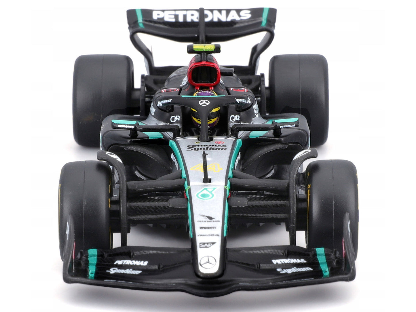 Mercedes-AMG F1 W15 E Performance #44 Lewis Hamilton "Petronas" Formula One F1 World Championship (2024) with Driver Figure and Display Case "Race" Series 1/43 Diecast Model Car by Bburago