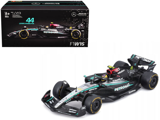 Mercedes-AMG F1 W15 E Performance #44 Lewis Hamilton "Petronas" Formula One F1 World Championship (2024) with Driver Figure and Display Case "Race" Series 1/43 Diecast Model Car by Bburago