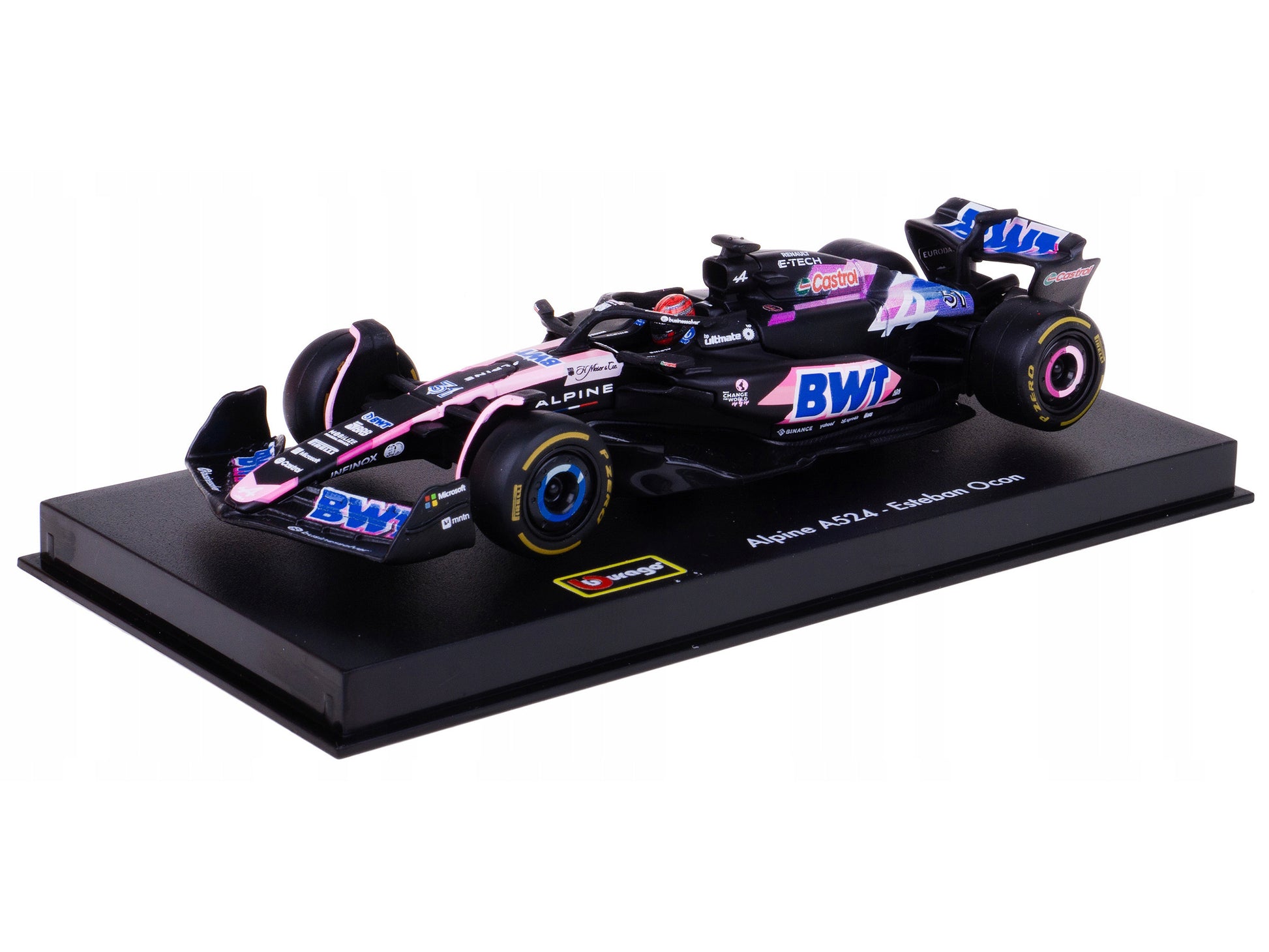 Alpine A524 #31 Esteban Ocon "BWT" "Formula One F1 World Championship" (2024) with Driver Figure and Display Case "Race" Series 1/43 Diecast Model Car by Bburago
