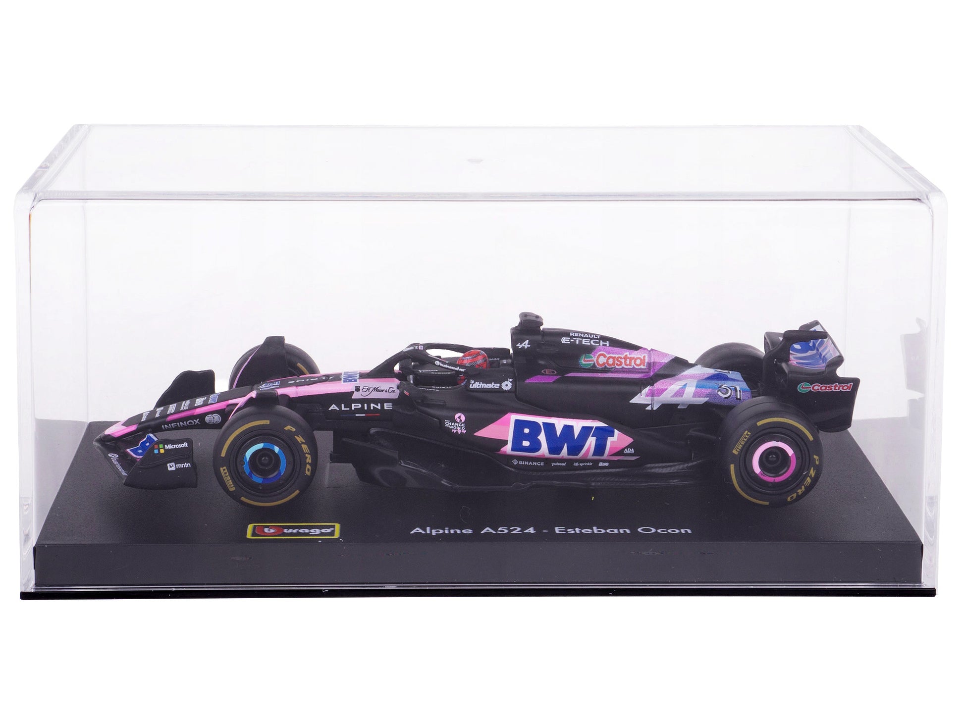 Alpine A524 #31 Esteban Ocon "BWT" "Formula One F1 World Championship" (2024) with Driver Figure and Display Case "Race" Series 1/43 Diecast Model Car by Bburago