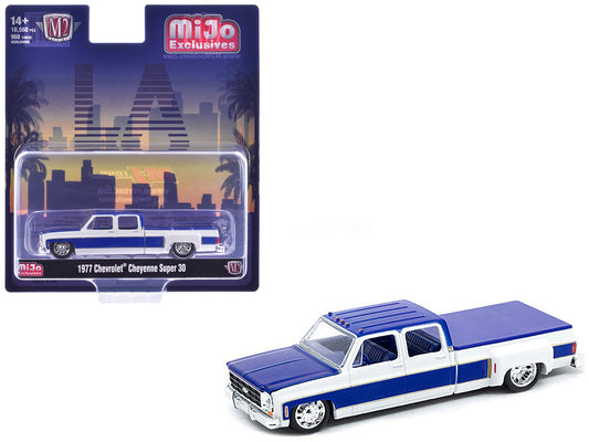 1977 Chevrolet Cheyenne Super 30 Pickup Truck White and Blue "LA" Limited Edition to 10560 pieces Worldwide 1/64 Diecast Model Car by M2 Machines