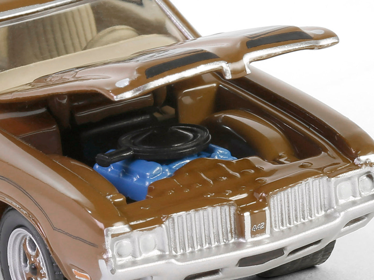 1972 Oldsmobile 442 Brown with Black Stripes "The Complete Escape Machine" "Vintage Ad Cars" Series 11 1/64 Diecast Model Car by Greenlight
