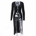 Sexy Black V-neck Low-cut Metal Buckle long summer Cardigan