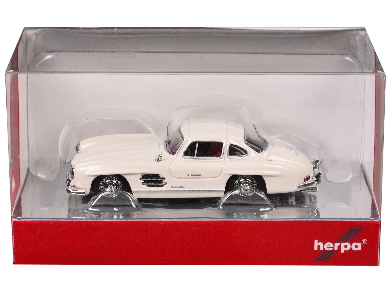 Mercedes-Benz 300 SL Gullwing White with Red Interior 1/87 (HO) Plastic Model Car by Promotex