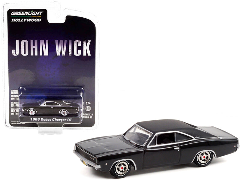 1968 Dodge Charger R/T Gloss Black with Vinyl Black Top "John Wick" (2014) Movie "Hollywood Series" Release 33 1/64 Diecast Model Car by Greenlight