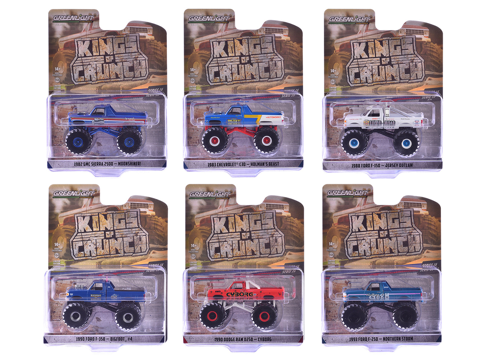 "Kings of Crunch" Series 16 Set of 6 Monster Trucks 1/64 Diecast Model Cars by Greenlight