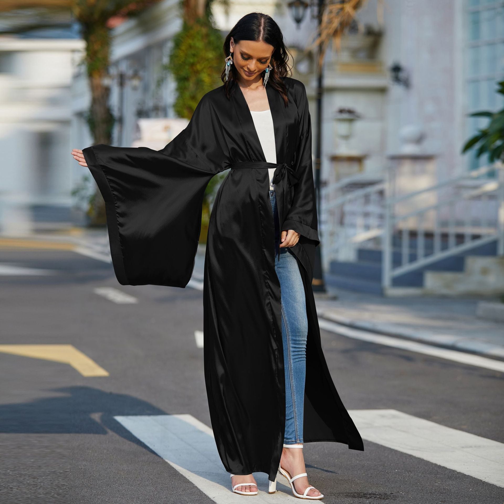 Women's Casual Wide Sleeve Plus Size Cardigan Robe