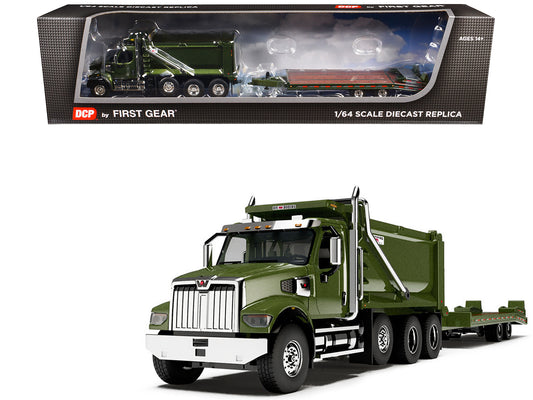Western Star 49X Truck with Ox Bodies Dump & Beaver Tail Trailer Green Metallic 1/64 Diecast Model by DCP/First Gear
