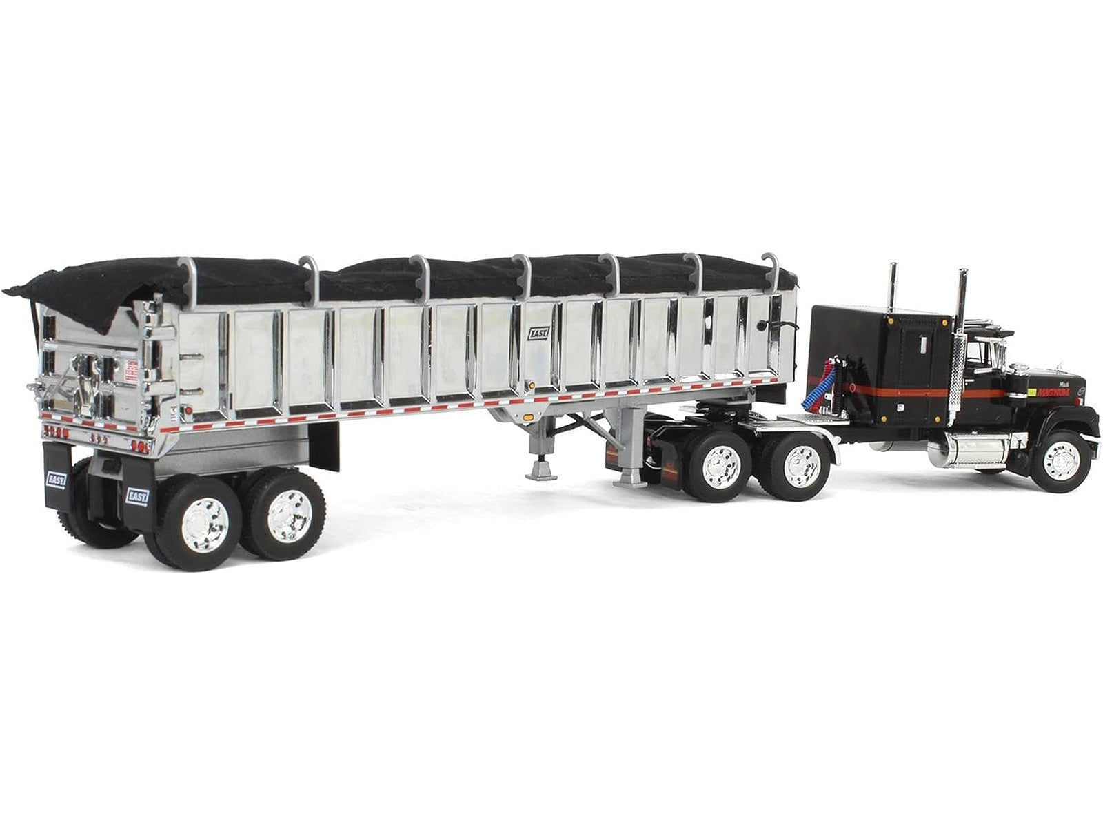 Mack Super-Liner with 60" Flat Top Sleeper and East End Dump Trailer Black 1/64 Diecast Model by DCP/First Gear