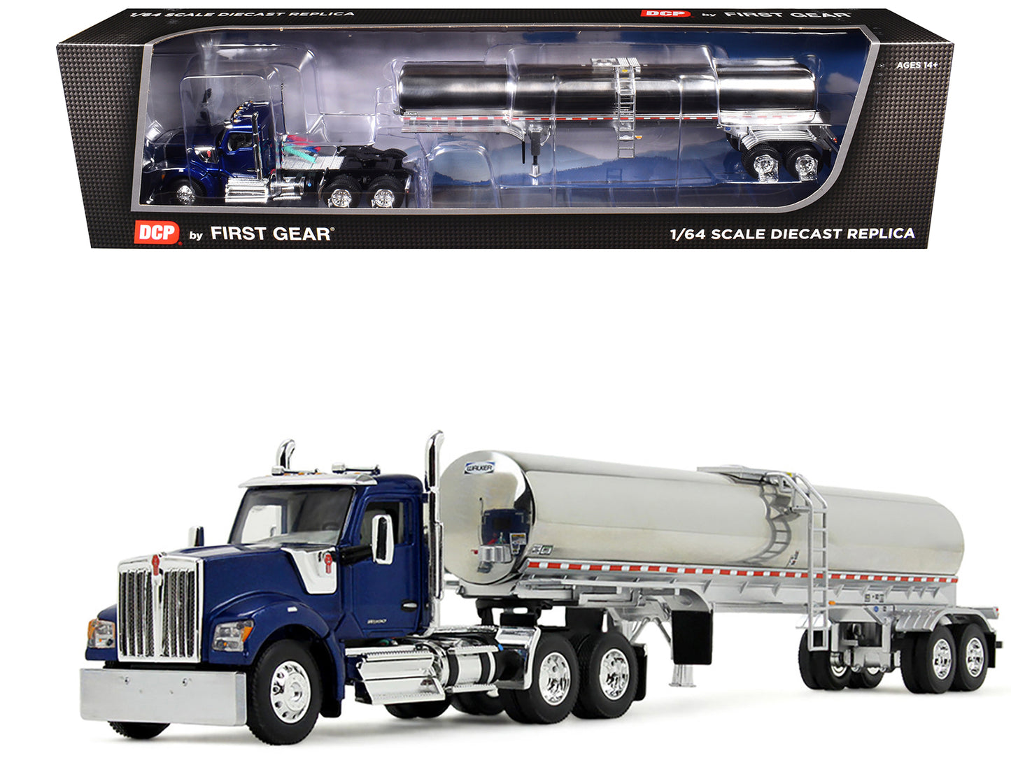 Kenworth W990 Day Cab with Walker Food Grade Tank Trailer Viper Blue 1/64 Diecast Model by DCP/First Gear