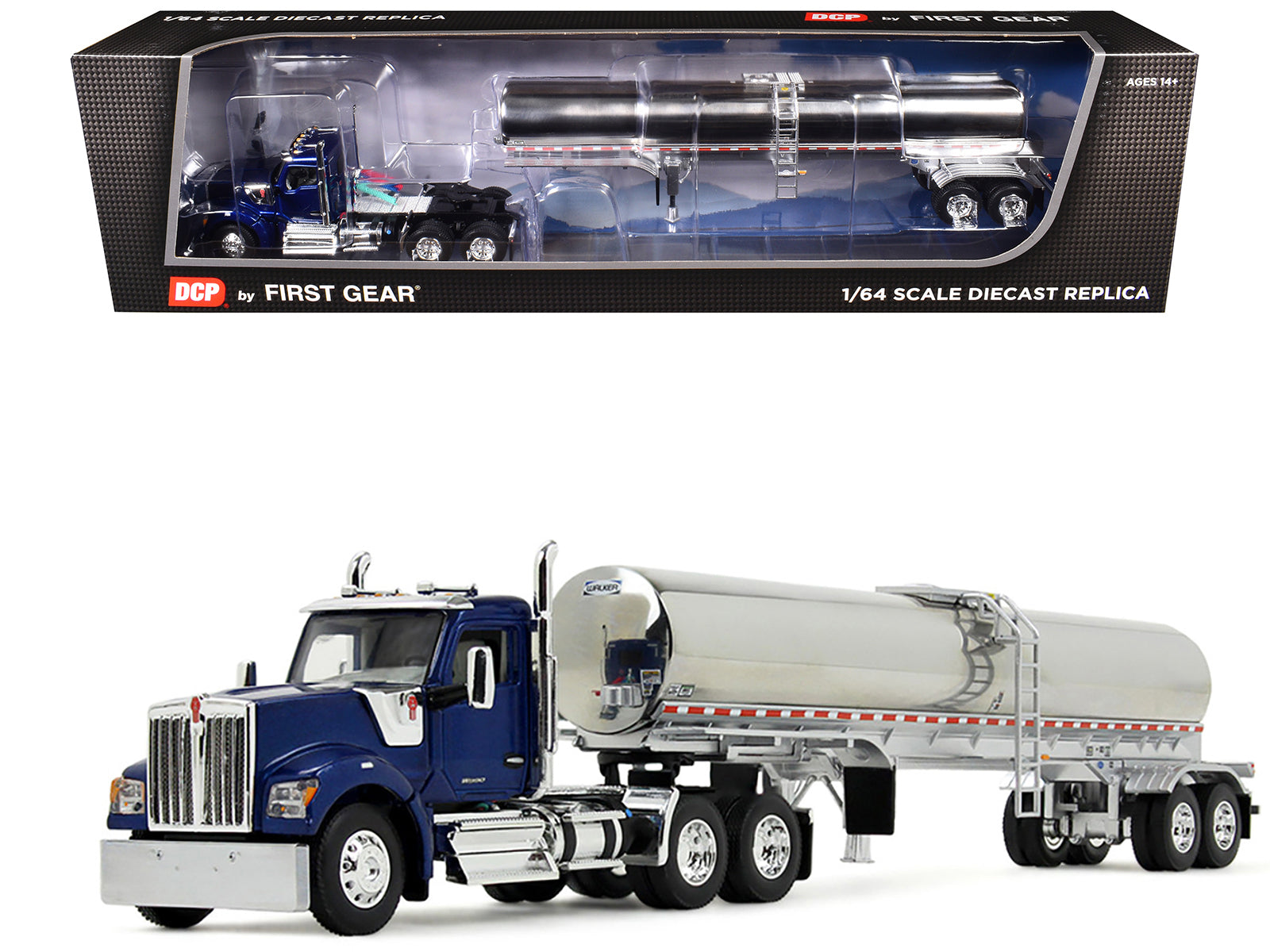 Kenworth W990 Day Cab with Walker Food Grade Tank Trailer Viper Blue 1/64 Diecast Model by DCP/First Gear