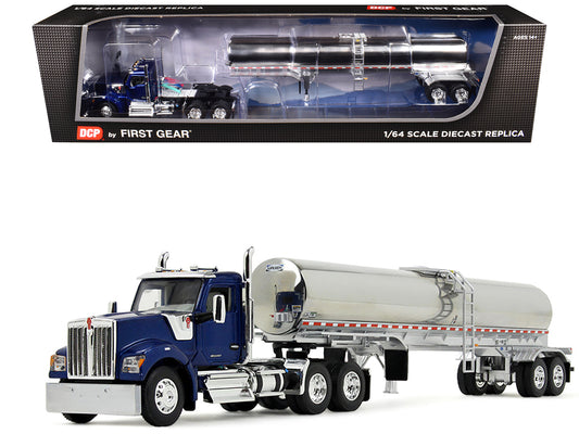 Kenworth W990 Day Cab with Walker Food Grade Tank Trailer Viper Blue 1/64 Diecast Model by DCP/First Gear