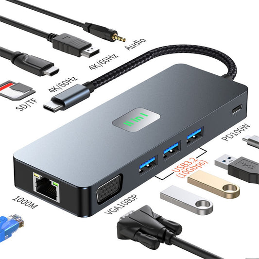 2309 Type-C to 11-Port USB Hub 4K 60Hz HD Screen Mirroring Gigabit Ethernet Adapter Laptop Tablet Docking Station