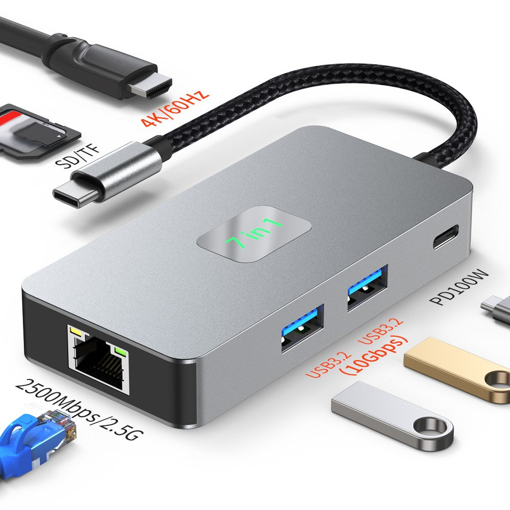 2402 Multi-Port Type-C Hub Adapter to 2xUSB 3.2+HD+2xCard Reader+PD 100W+RJ45 2.5Gbps Ethernet