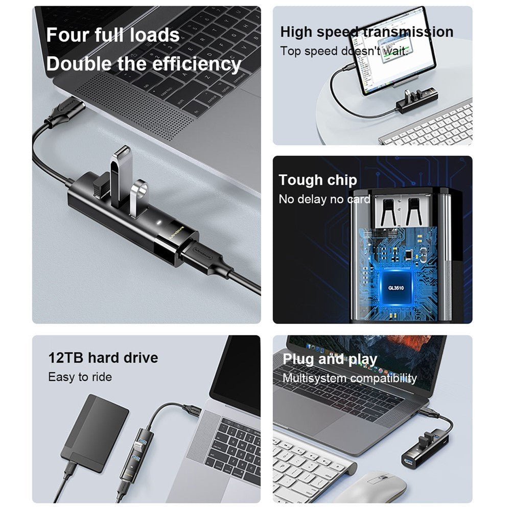 MINDPURE US023 0.3m Type-C to USB 3.0 4-Port Hub High Speed Laptop Docking Station