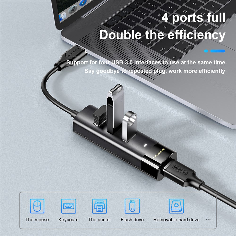 MINDPURE US022 1.5m USB-A to USB 3.0 4-Port Hub High Speed Data Transfer Laptop Docking Station
