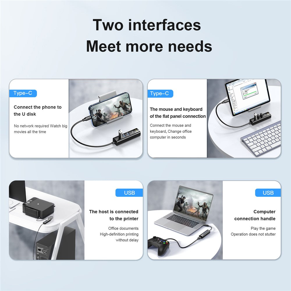 MINDPURE US022 1.5m USB-A to USB 3.0 4-Port Hub High Speed Data Transfer Laptop Docking Station