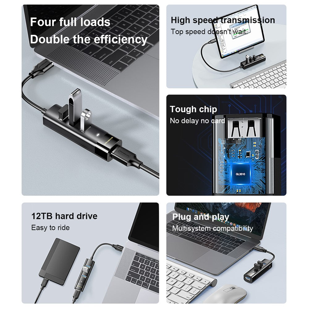 MINDPURE US022 0.3m USB-A to USB 3.0 4-Port Hub High Speed Data Transfer Laptop Docking Station