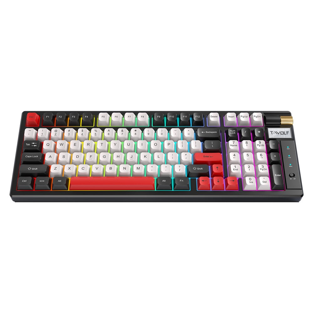 T-WOLF T70 Bluetooth-compatible / Wired / 2.4G Wireless Keyboard RGB Backlit 97-Key Mechanical Keyboard