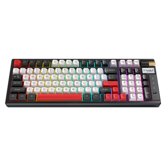 T-WOLF T70 Bluetooth-compatible / Wired / 2.4G Wireless Keyboard RGB Backlit 97-Key Mechanical Keyboard