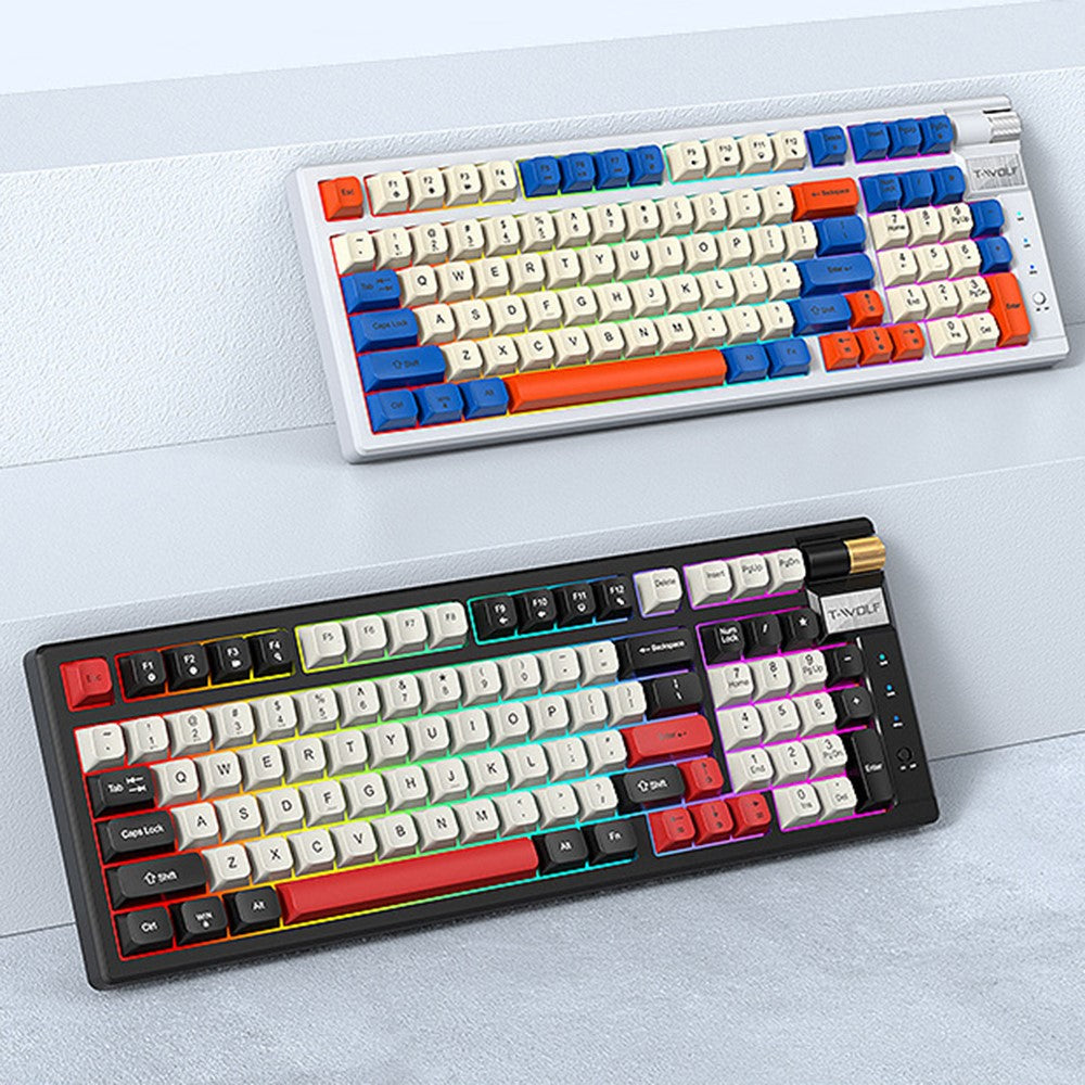 T-WOLF T70 Bluetooth-compatible / Wired / 2.4G Wireless Keyboard RGB Backlit 97-Key Mechanical Keyboard