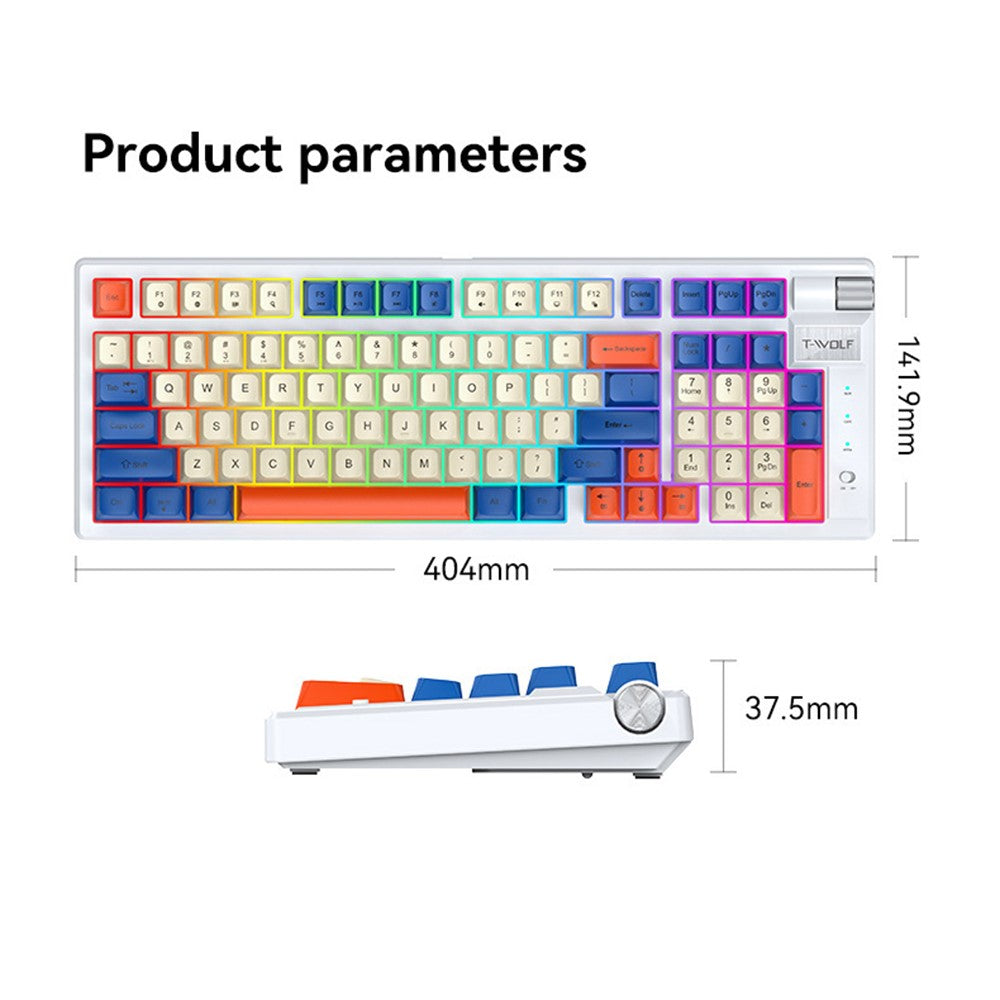T-WOLF T70 Bluetooth-compatible / Wired / 2.4G Wireless Keyboard RGB Backlit 97-Key Mechanical Keyboard