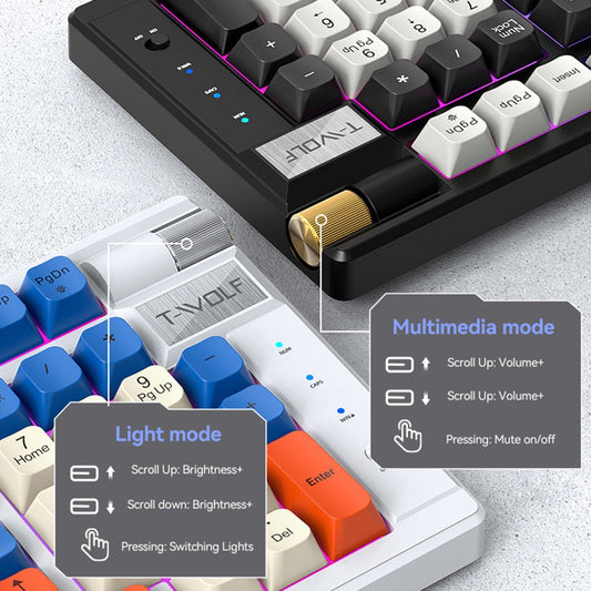 T-WOLF T70 Bluetooth-compatible / Wired / 2.4G Wireless Keyboard RGB Backlit 97-Key Mechanical Keyboard