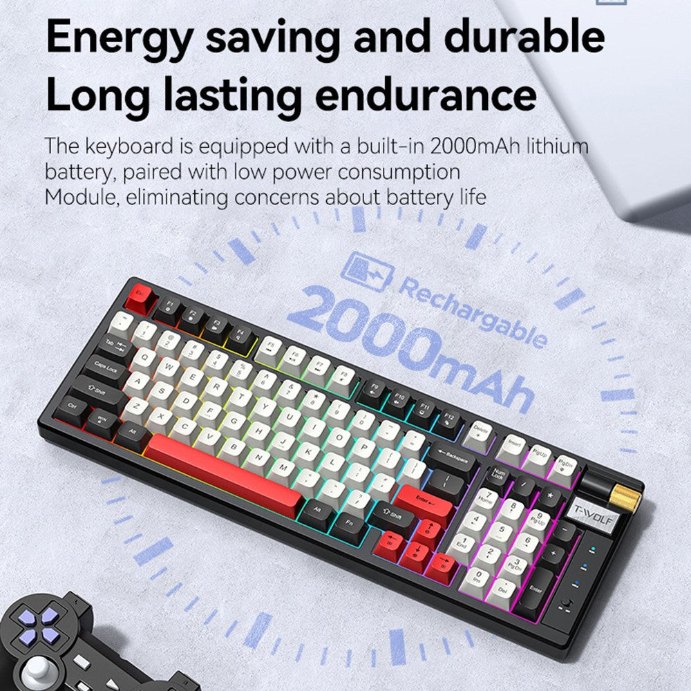 T-WOLF T70 Bluetooth-compatible / Wired / 2.4G Wireless Keyboard RGB Backlit 97-Key Mechanical Keyboard