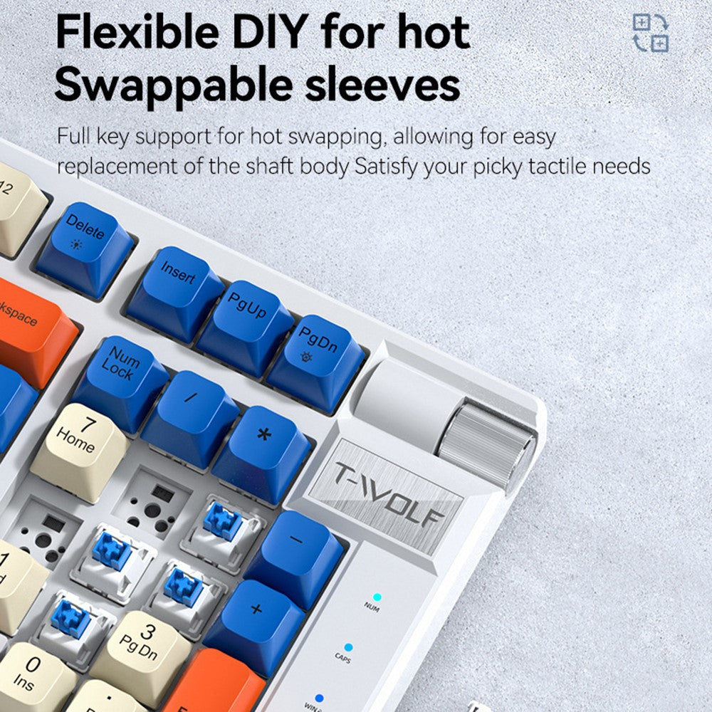 T-WOLF T70 Bluetooth-compatible / Wired / 2.4G Wireless Keyboard RGB Backlit 97-Key Mechanical Keyboard