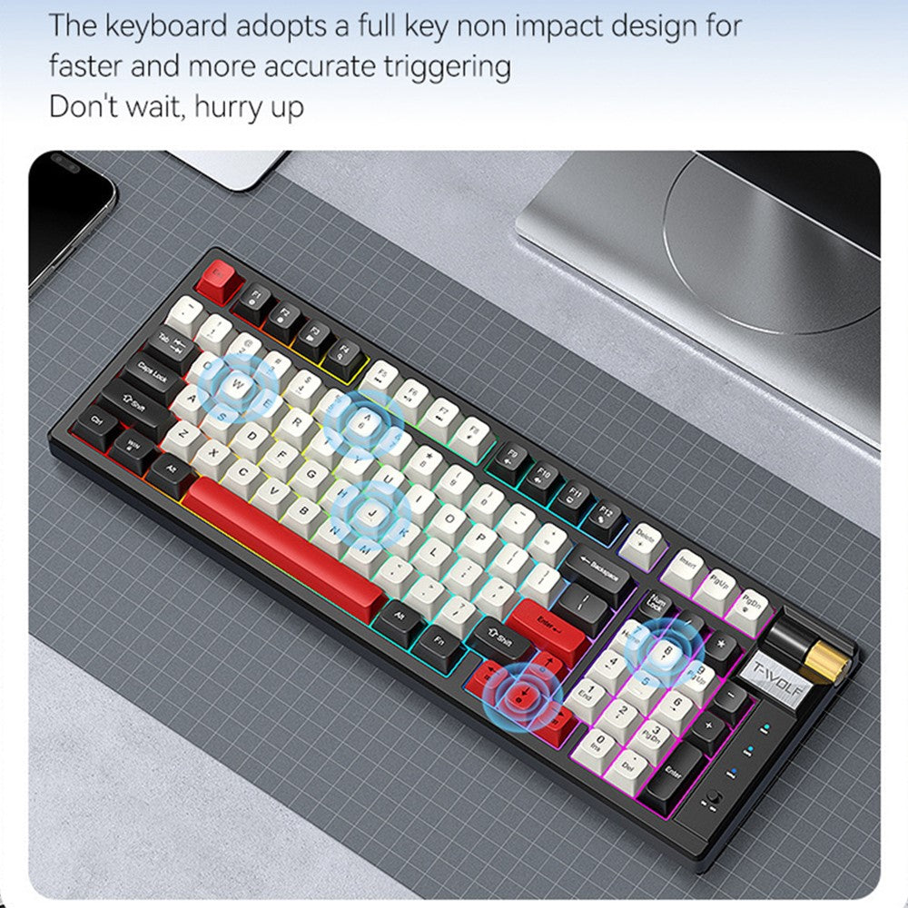 T-WOLF T70 Bluetooth-compatible / Wired / 2.4G Wireless Keyboard RGB Backlit 97-Key Mechanical Keyboard