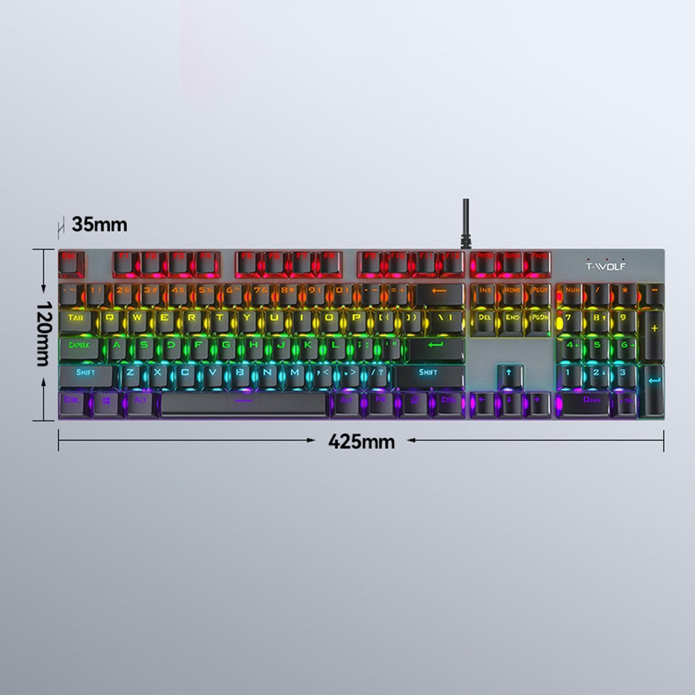 T-WOLF T17 USB Wired Keyboard 104-Key Color Backlit Computer Gaming Mechanical Keyboard