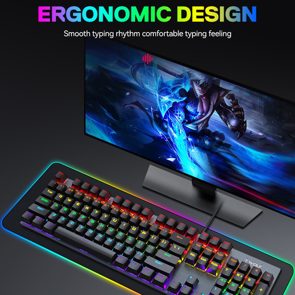 T-WOLF T17 USB Wired Keyboard 104-Key Color Backlit Computer Gaming Mechanical Keyboard