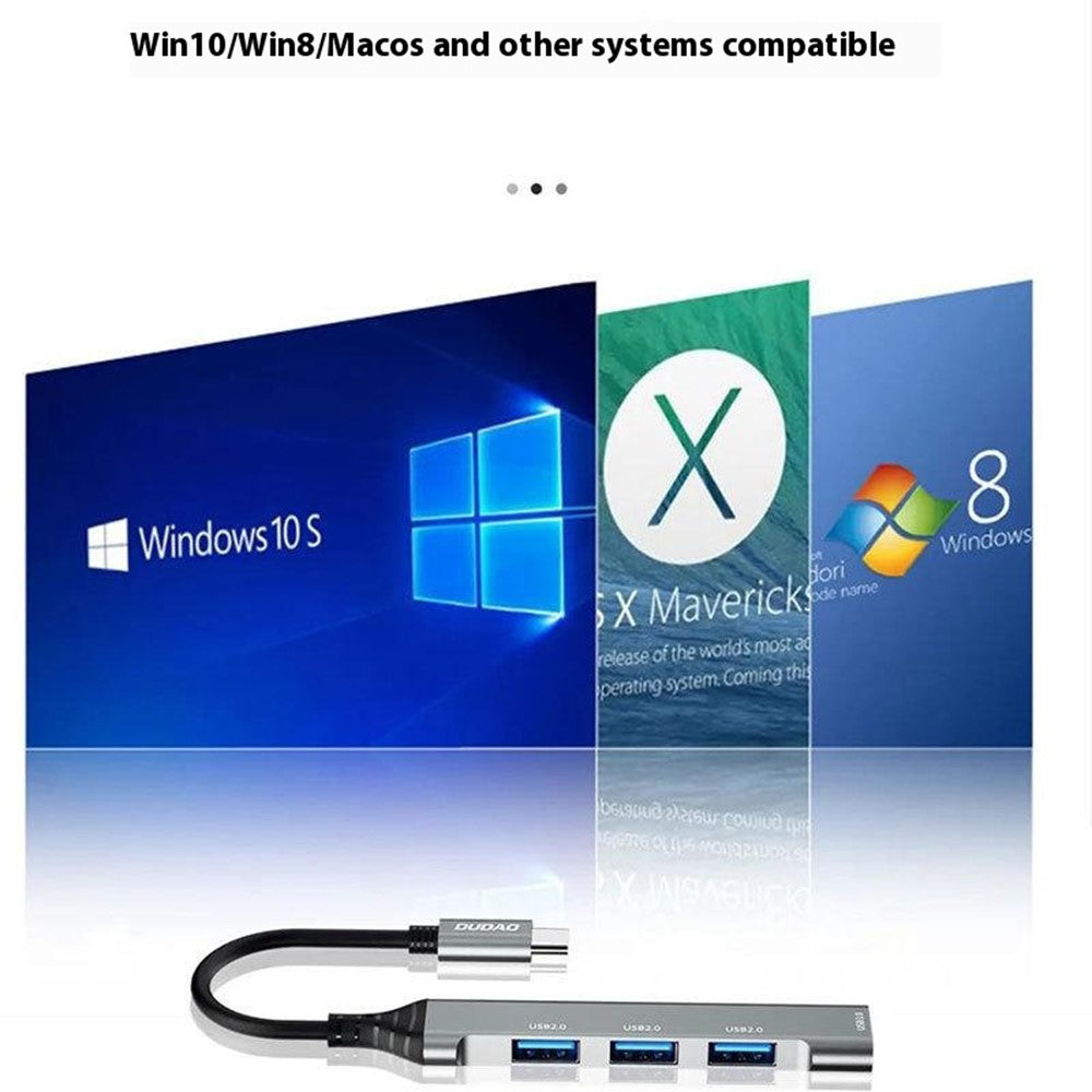 DUDAO A16T 4-Port USB Hub Aluminum Alloy Docking Station, 3x USB 2.0 + 1x USB 3.0 Ports